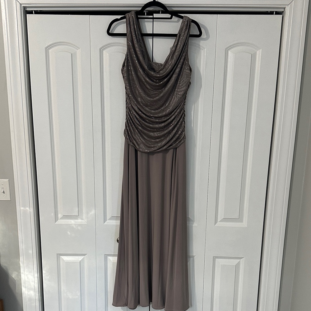 R&M Richards Shimmering Beige Maxi Dress